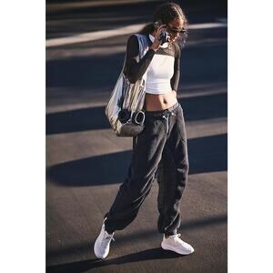 New FREE PEOPLE Sundown Fleece Jogger Style Pants $168 X-SMALL Black